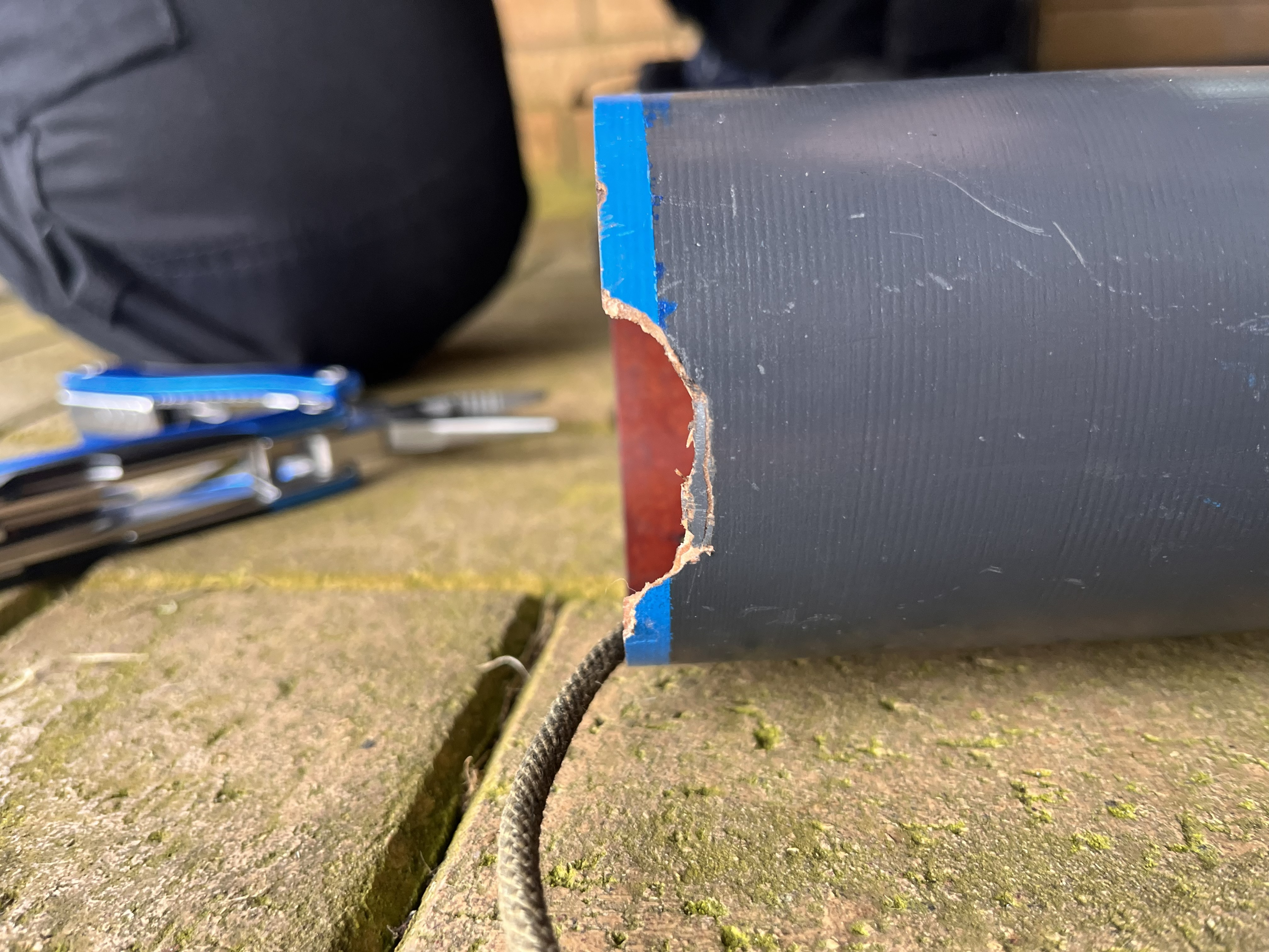 Close-up of damage on a Project Splinter airframe tube